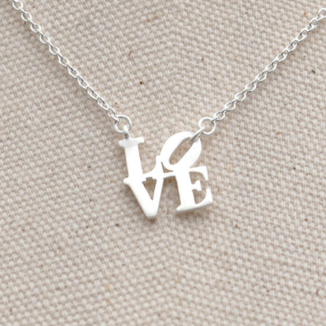 Brushed Sterling Silver LOVE Necklace Small Pendant