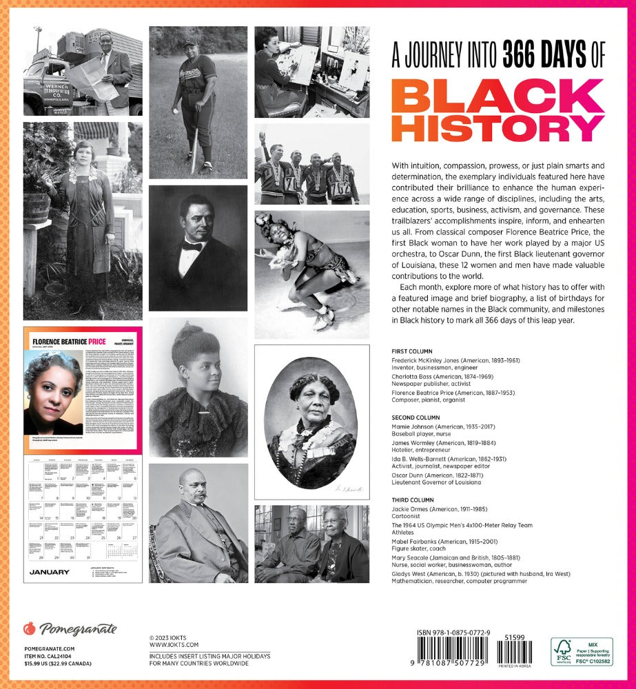 A Journey into 366 Days of Black History 2024 Wall Calendar Back