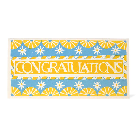 Long Congratulations Greeting Card - Blue & Yellow Pattern