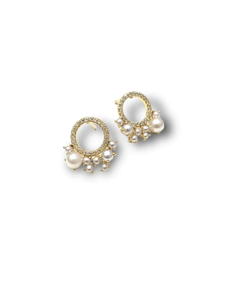 CZ Crystal Freshwater Pearl Cluster Penelope Post Earrings