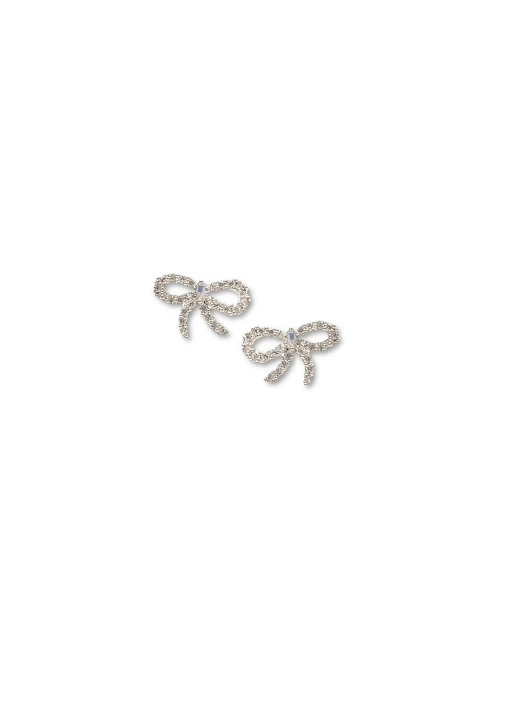 CZ Tiny Bow 14K White Gold Bella Stud Earrings