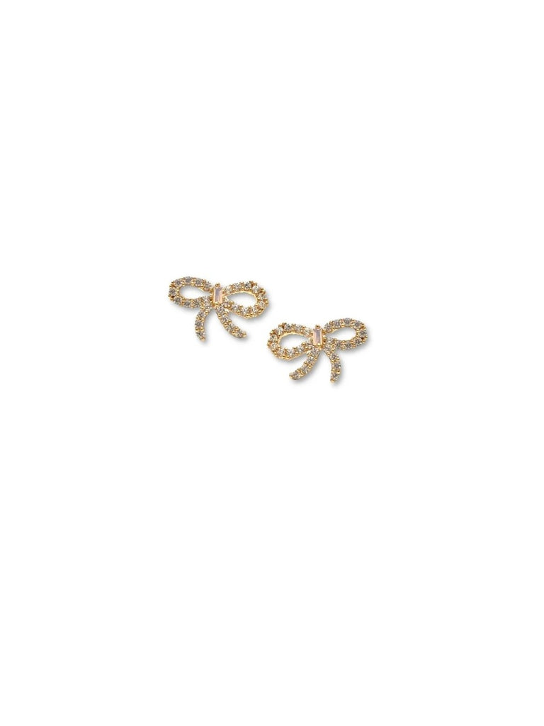 CZ Tiny Bow 14K Yellow Gold Bella Stud Earrings