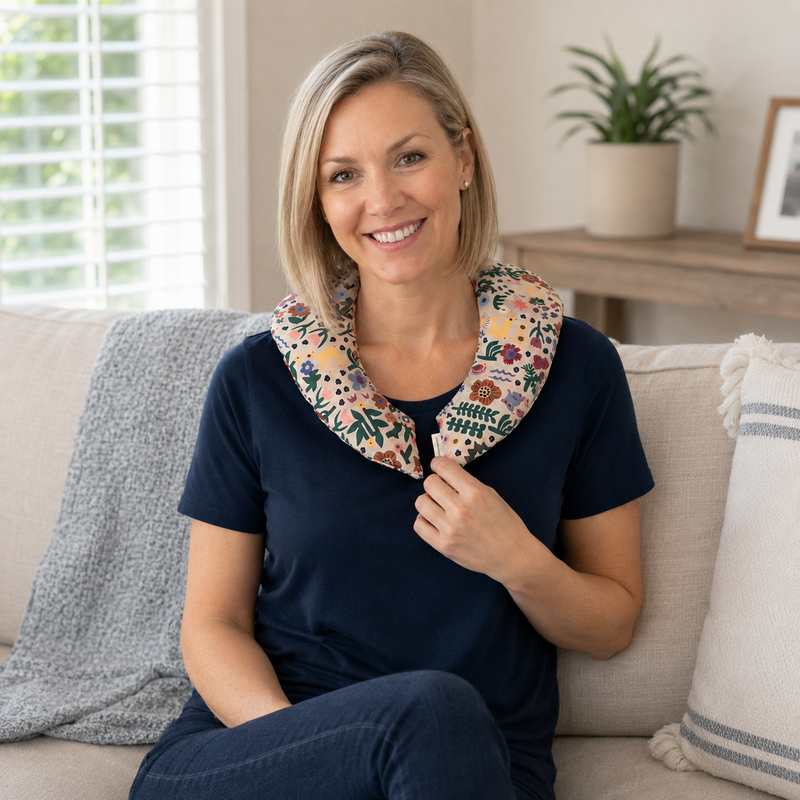 Aromatherapy Heat & Cold Neck Wrap - Gold/Aqua Garden on Navy