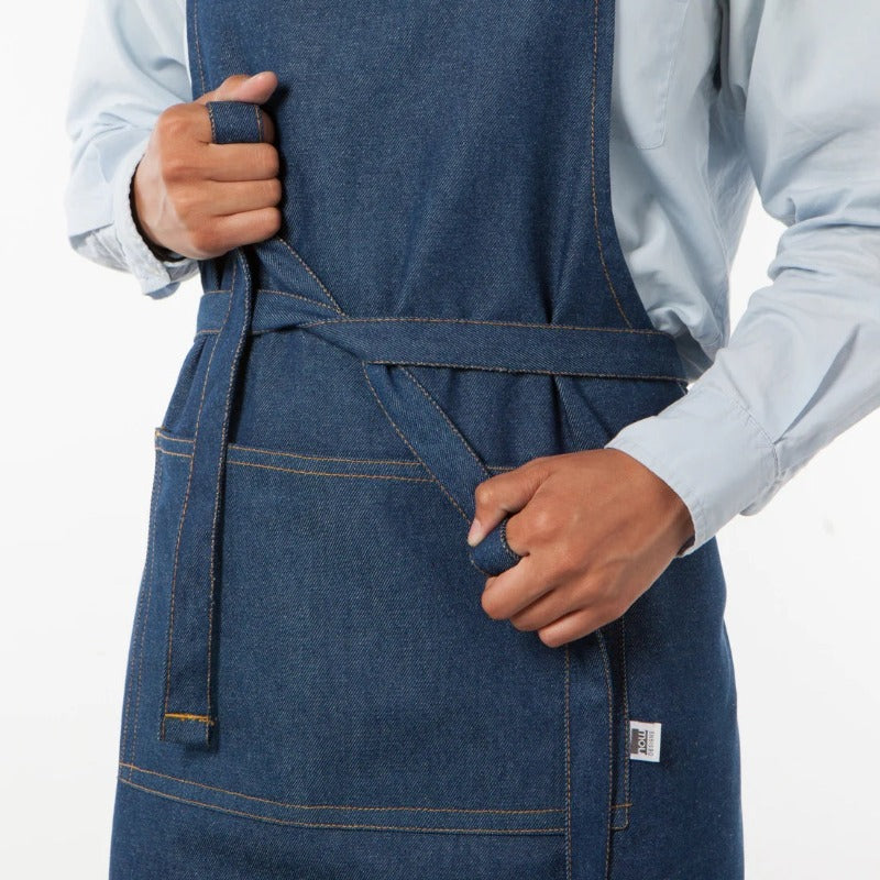 Chef Apron - Stonewash Denim Adjustable Waist Tie Detail