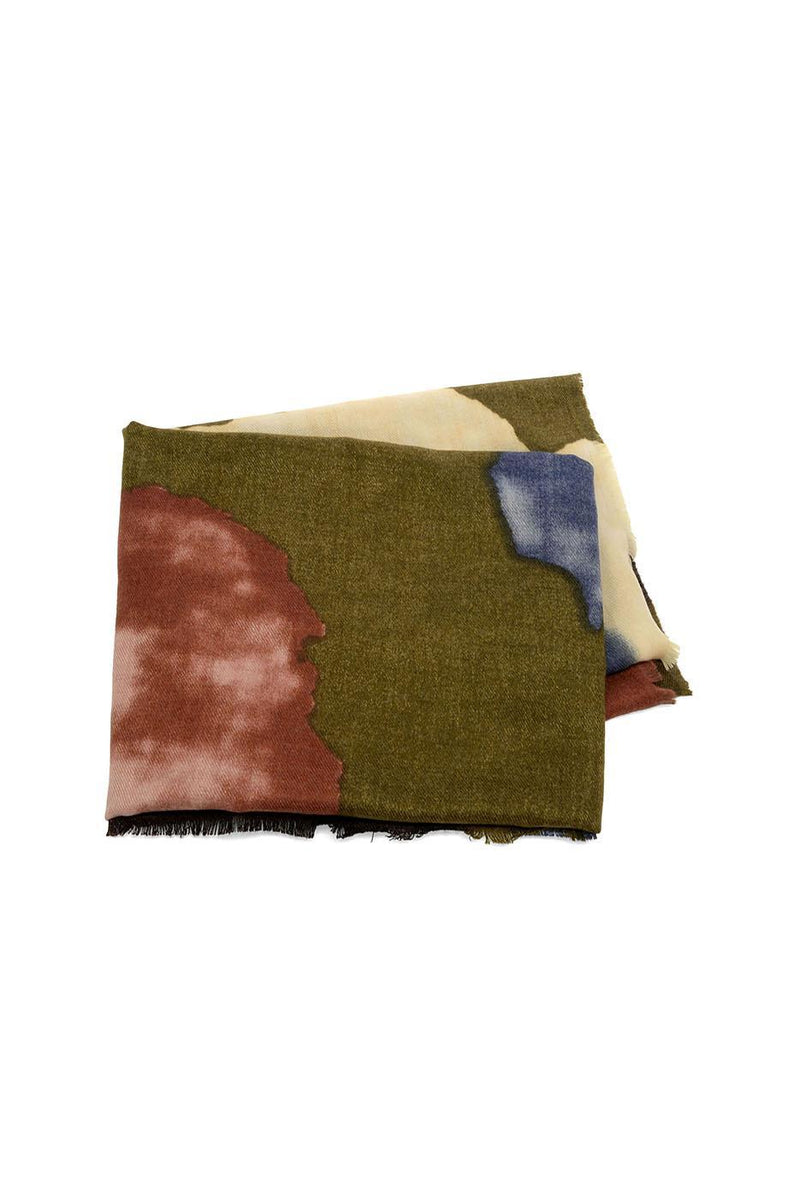 Abstract Inkblot Scarf - Brown/Indigo/Multi