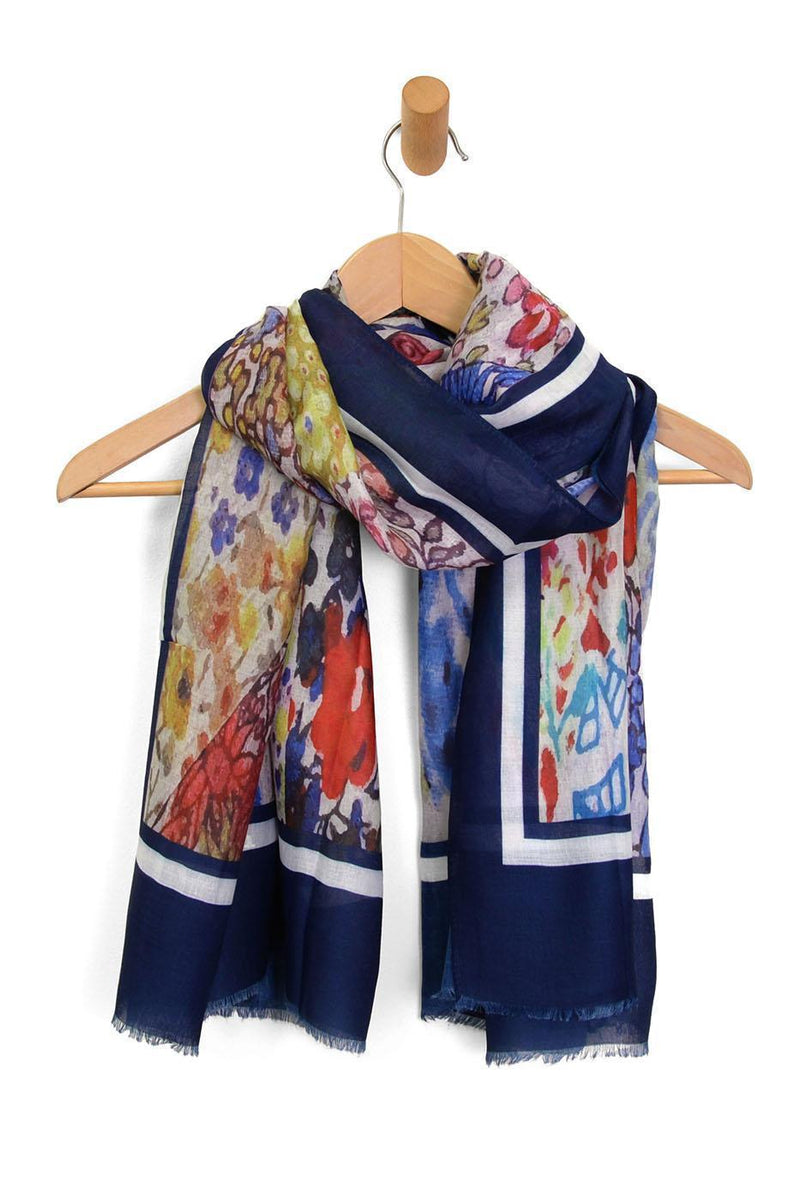 Kaleidoscope Framed Floral Scarf - Blue