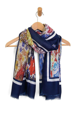 Kaleidoscope Framed Floral Scarf - Blue
