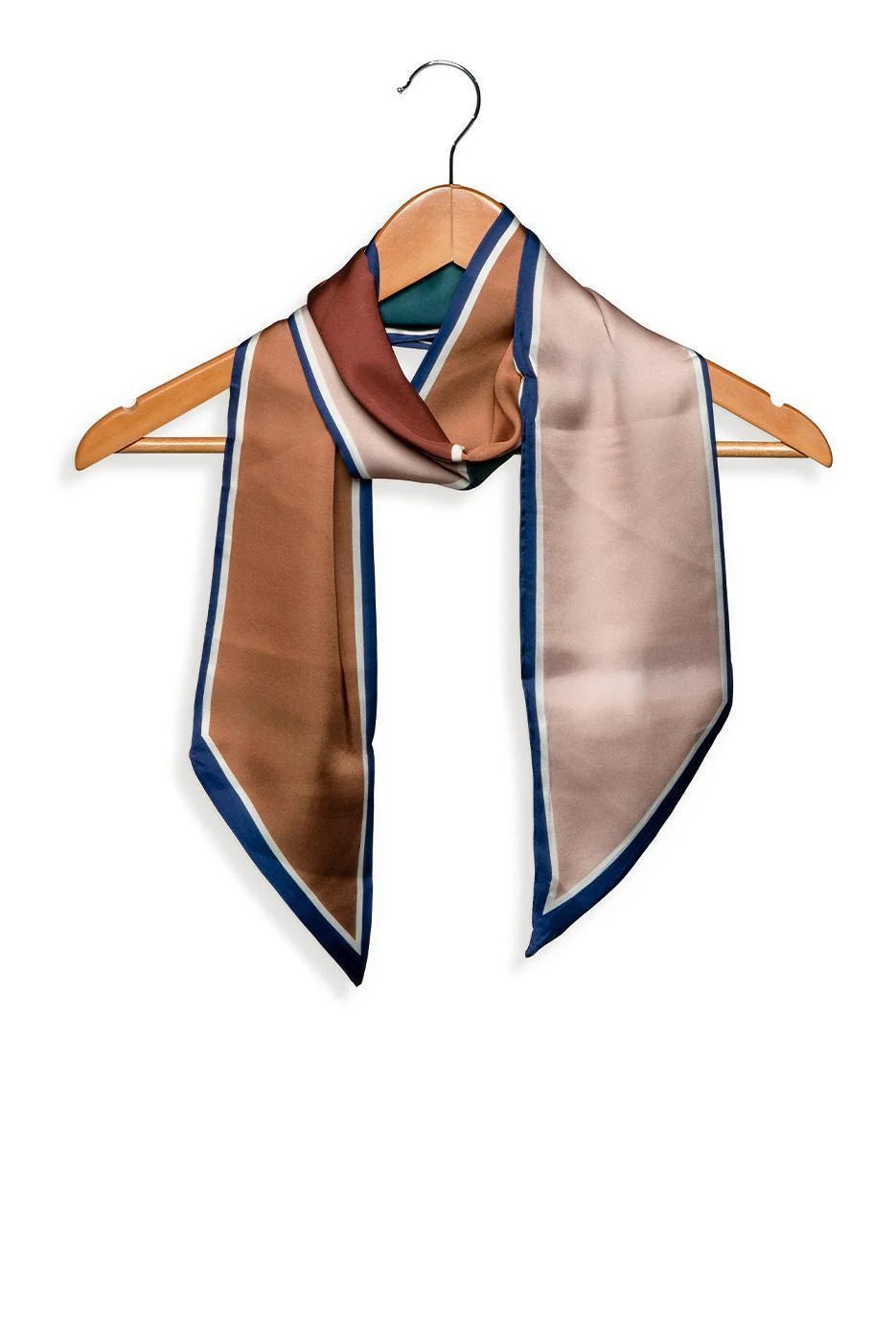 Contrast Edge Color Block Twilly Scarf - Neutral/Green