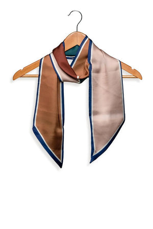 Contrast Edge Color Block Twilly Scarf - Neutral/Green