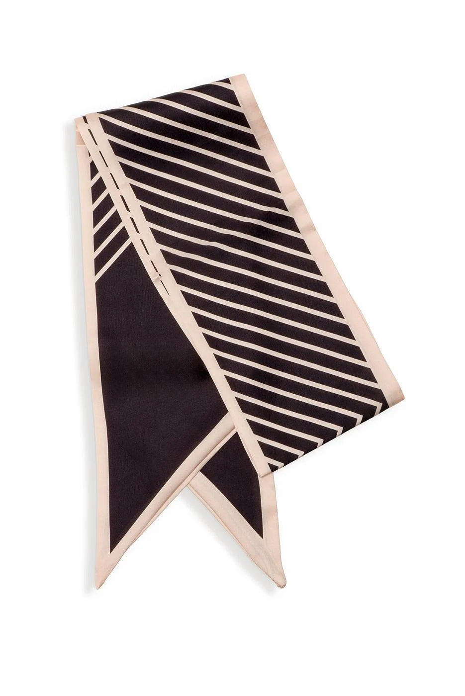 Contrast Edge Angled Stripes Twilly Scarf - Black/Tan
