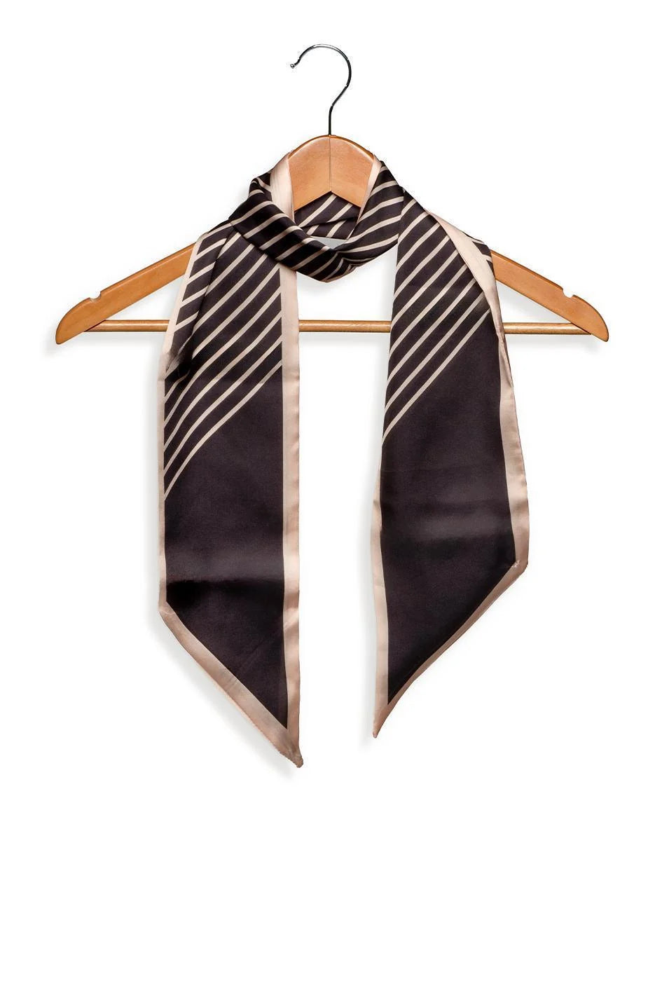 Contrast Edge Angled Stripes Twilly Scarf - Black/Tan