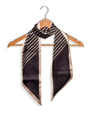 Contrast Edge Angled Stripes Twilly Scarf - Black/Tan