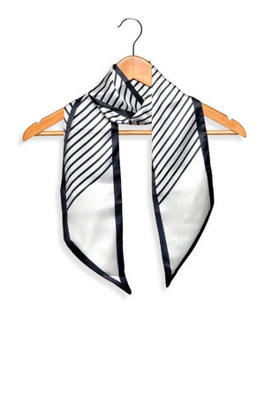Contrast Edge Angled Stripes Twilly Scarf - Black/White