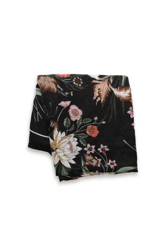 Classical Garden Printed Scarf - Black