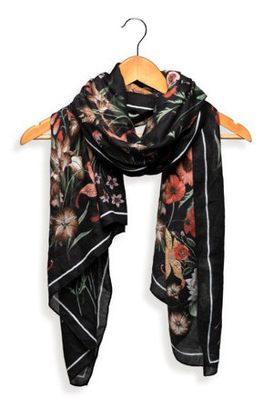 Classical Garden Printed Scarf - Black