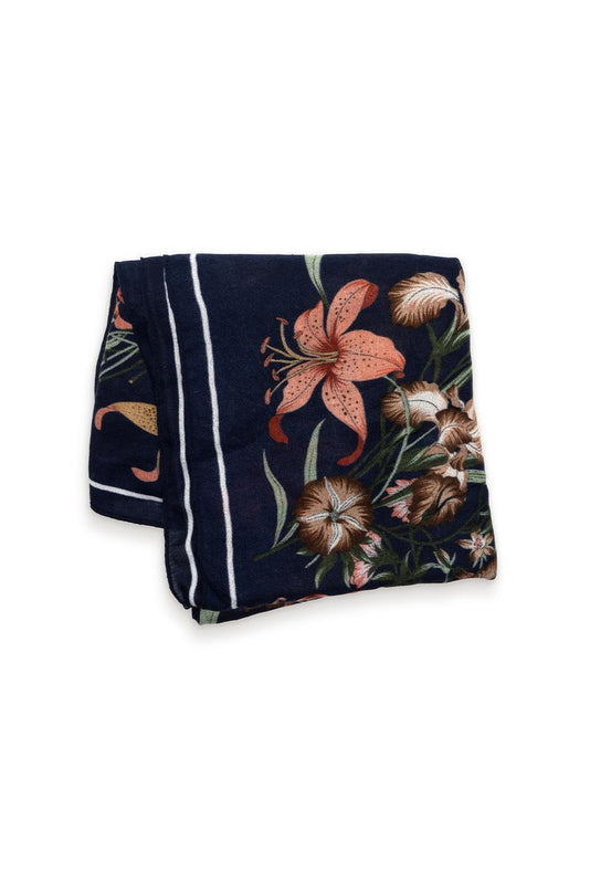 Classical Garden Printed Scarf - Navy