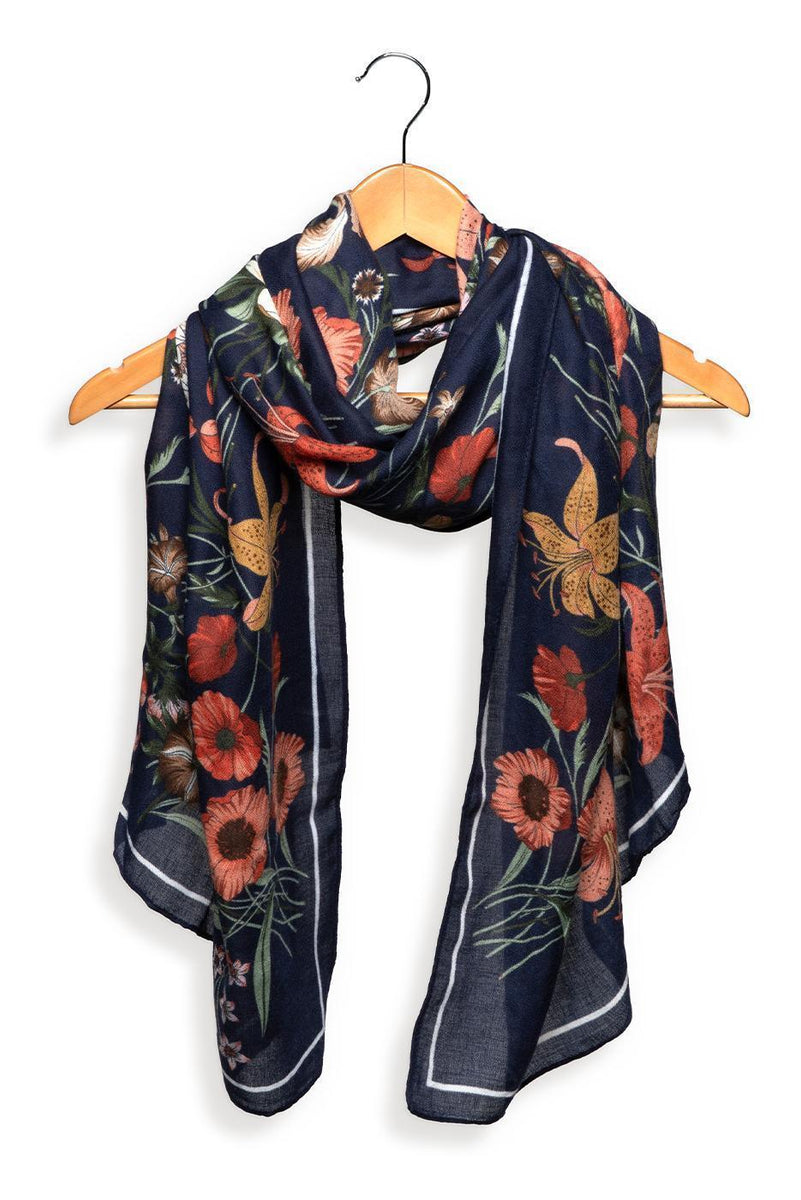 Classical Garden Printed Scarf - Navy