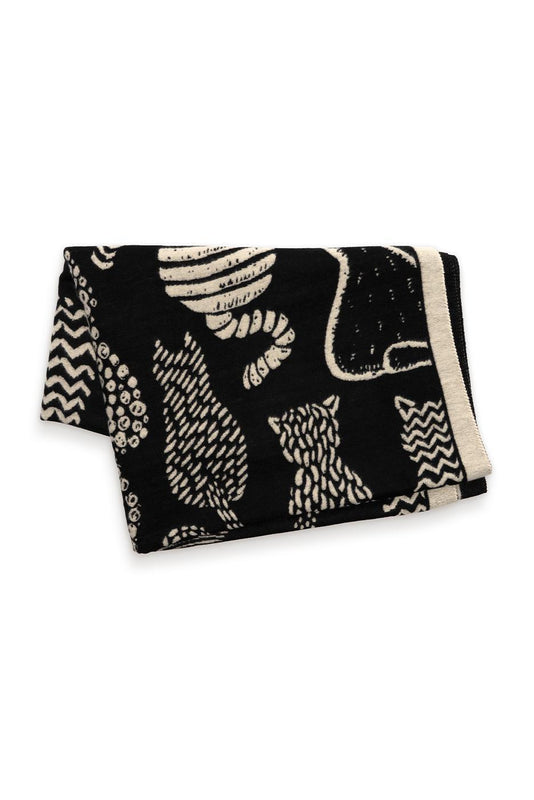 Reversible Abstract Printed Cats Scarf - Ivory/Black