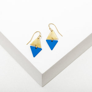 Two Tone Alta Triangle Dangle Earrings Cobalt