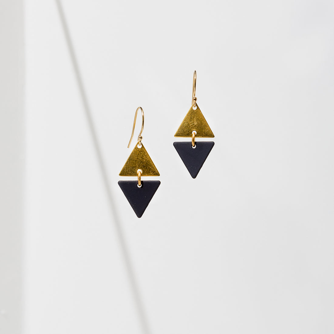 Two Tone Alta Triangle Dangle Earrings Black