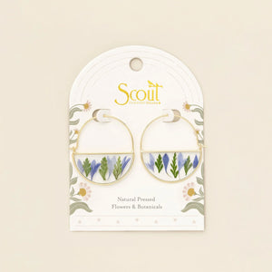 Pressed Flower Hoop Earrings - Gold - Purple Cornflower