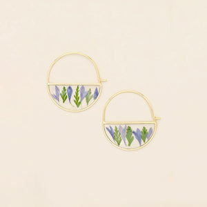 Pressed Flower Hoop Earrings - Gold - Purple Cornflower