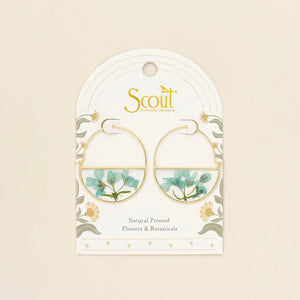 Pressed Flower Hoop Earrings - Gold - Blue Baby's Breath