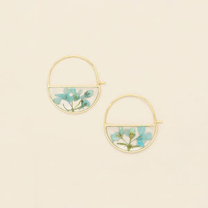 Pressed Flower Hoop Earrings - Gold - Blue Baby's Breath