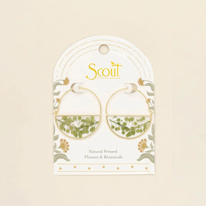 Pressed Flower Hoop Earrings - Gold - Green Peppergrass
