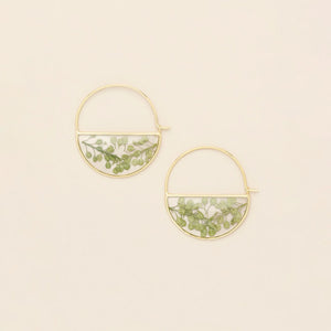 Pressed Flower Hoop Earrings - Gold - Green Peppergrass
