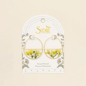 Pressed Flower Hoop Earrings - Gold - Yellow Baby's Breath