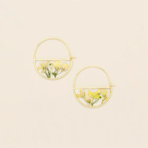 Pressed Flower Hoop Earrings - Gold - Yellow Baby's Breath
