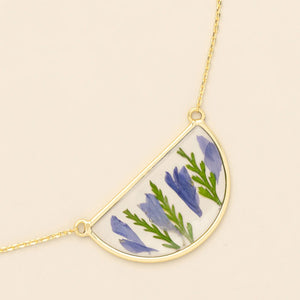Pressed Flower Necklace - Gold - Purple Cornflower