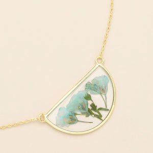 Pressed Flower Necklace - Gold - Blue Baby's Breath