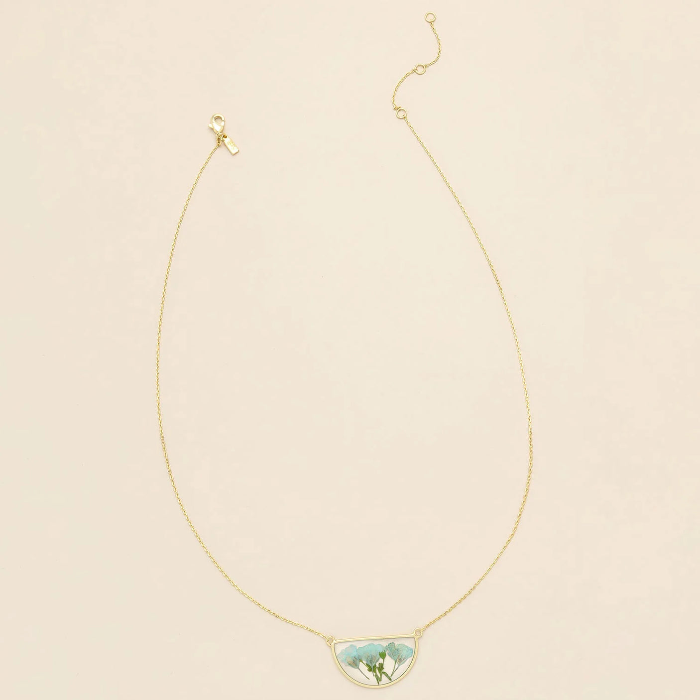 Pressed Flower Necklace - Gold - Blue Baby's Breath