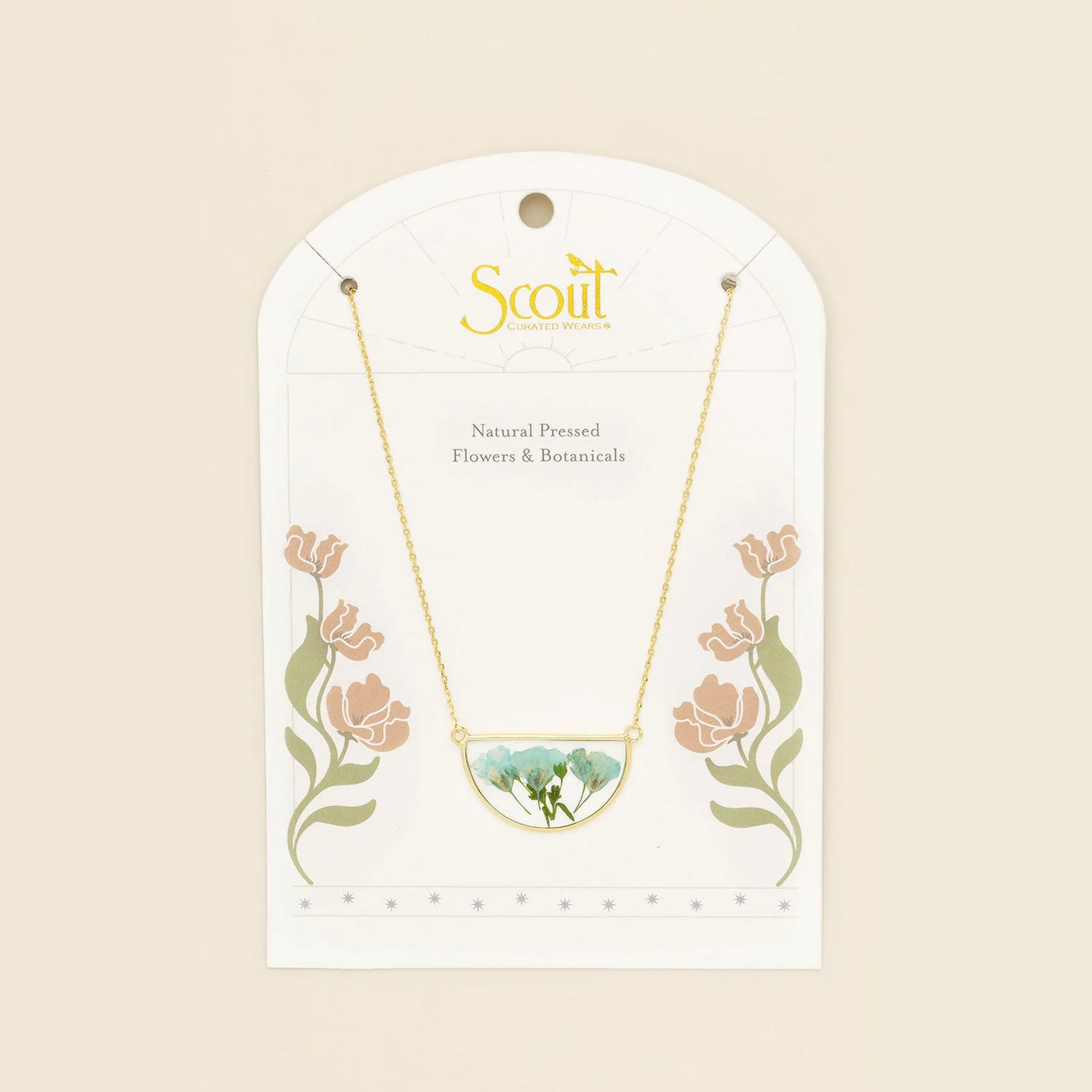 Pressed Flower Necklace - Gold - Blue Baby's Breath