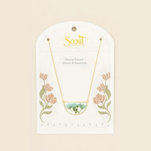 Pressed Flower Necklace - Gold - Blue Baby's Breath