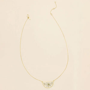 Pressed Flower Necklace - Gold - White Lace