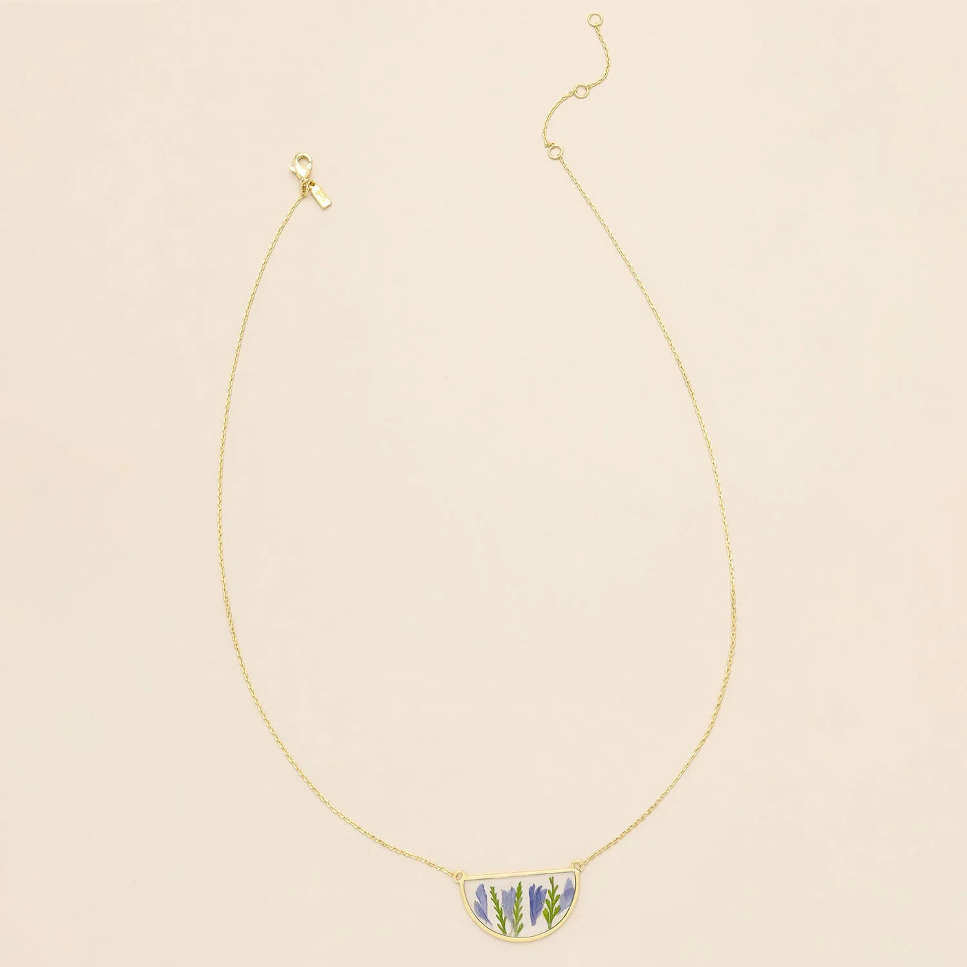 Pressed Flower Necklace - Gold - Purple Cornflower