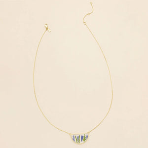 Pressed Flower Necklace - Gold - Purple Cornflower