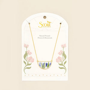 Pressed Flower Necklace - Gold - Purple Cornflower