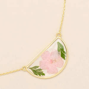 Pressed Flower Necklace - Gold - Pink Cherry Blossom