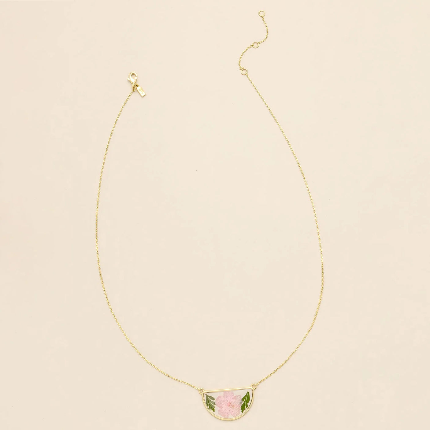 Pressed Flower Necklace - Gold - Pink Cherry Blossom