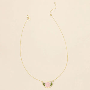 Pressed Flower Necklace - Gold - Pink Cherry Blossom