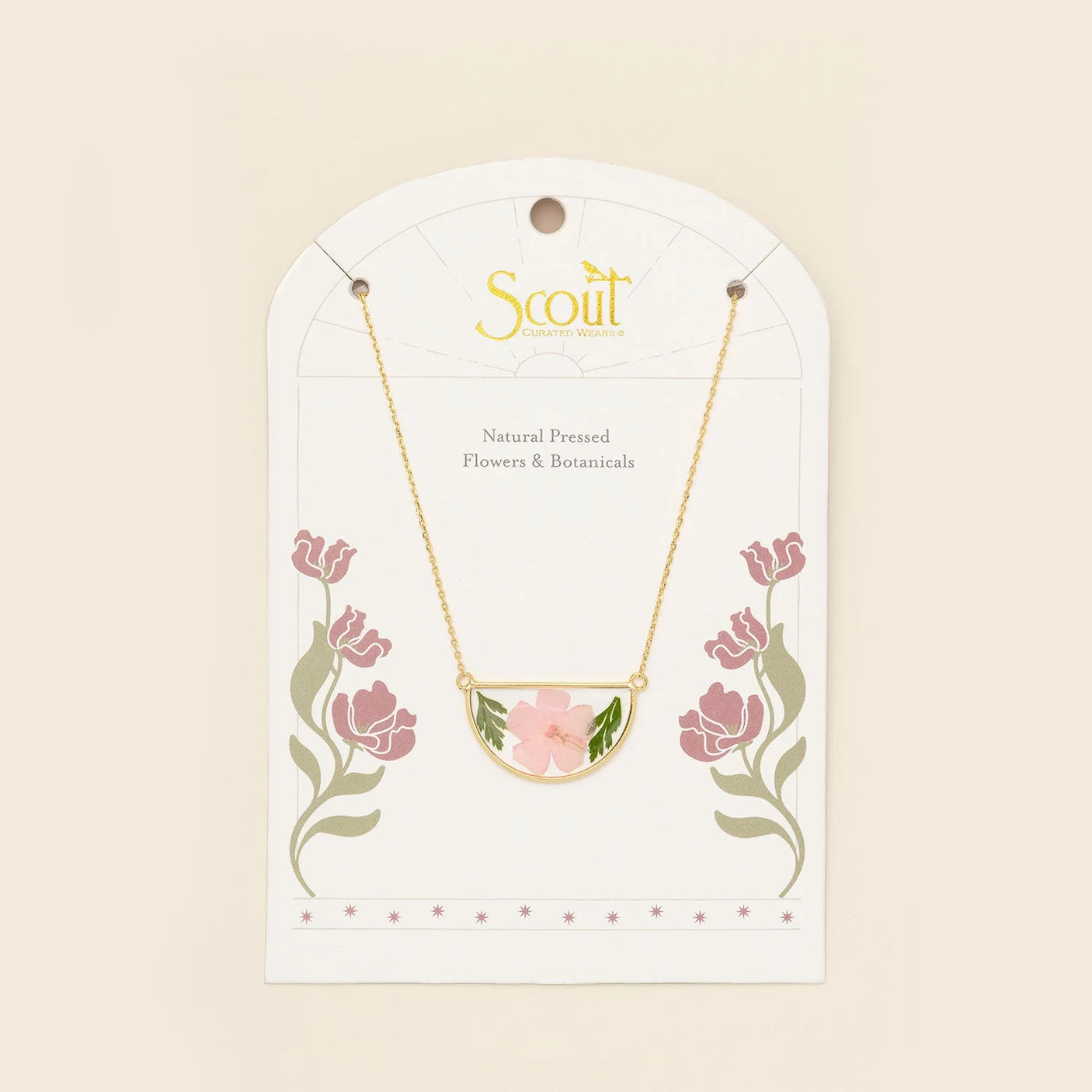 Pressed Flower Necklace - Gold - Pink Cherry Blossom