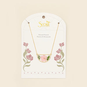 Pressed Flower Necklace - Gold - Pink Cherry Blossom