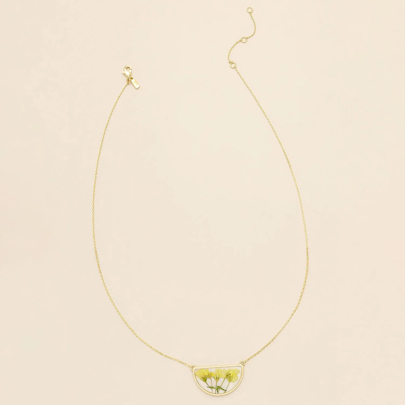 Pressed Flower Necklace - Gold - Yellow Baby's Breath