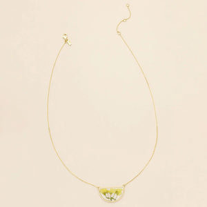 Pressed Flower Necklace - Gold - Yellow Baby's Breath