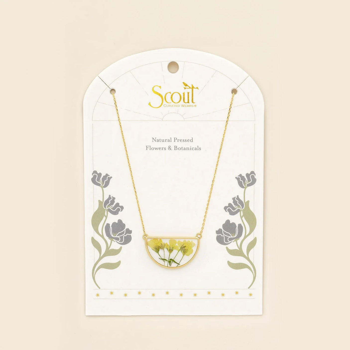 Pressed Flower Necklace - Gold - Yellow Baby's Breath
