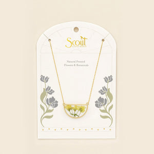 Pressed Flower Necklace - Gold - Yellow Baby's Breath